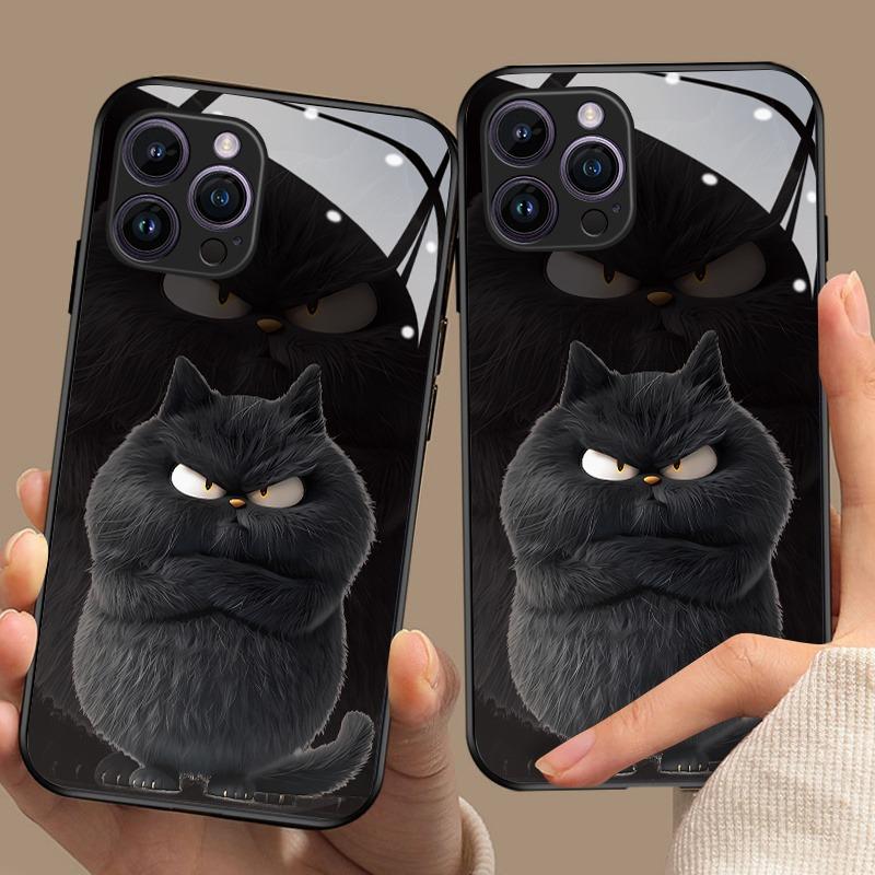 Стильный чехол для телефона из стекла с рисунком черного кота Для iPhone 17 16 15 14 Pro Max 13 12 11 Pro 17 Air 16E 7 8 Plus XR XS X