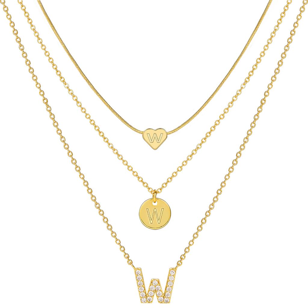 17KM 3 Pcs Plated Heart Initial Necklace Sets for Women Fashion Multilayer Letter Choker Necklaces Copper Metal Jewelry Gift