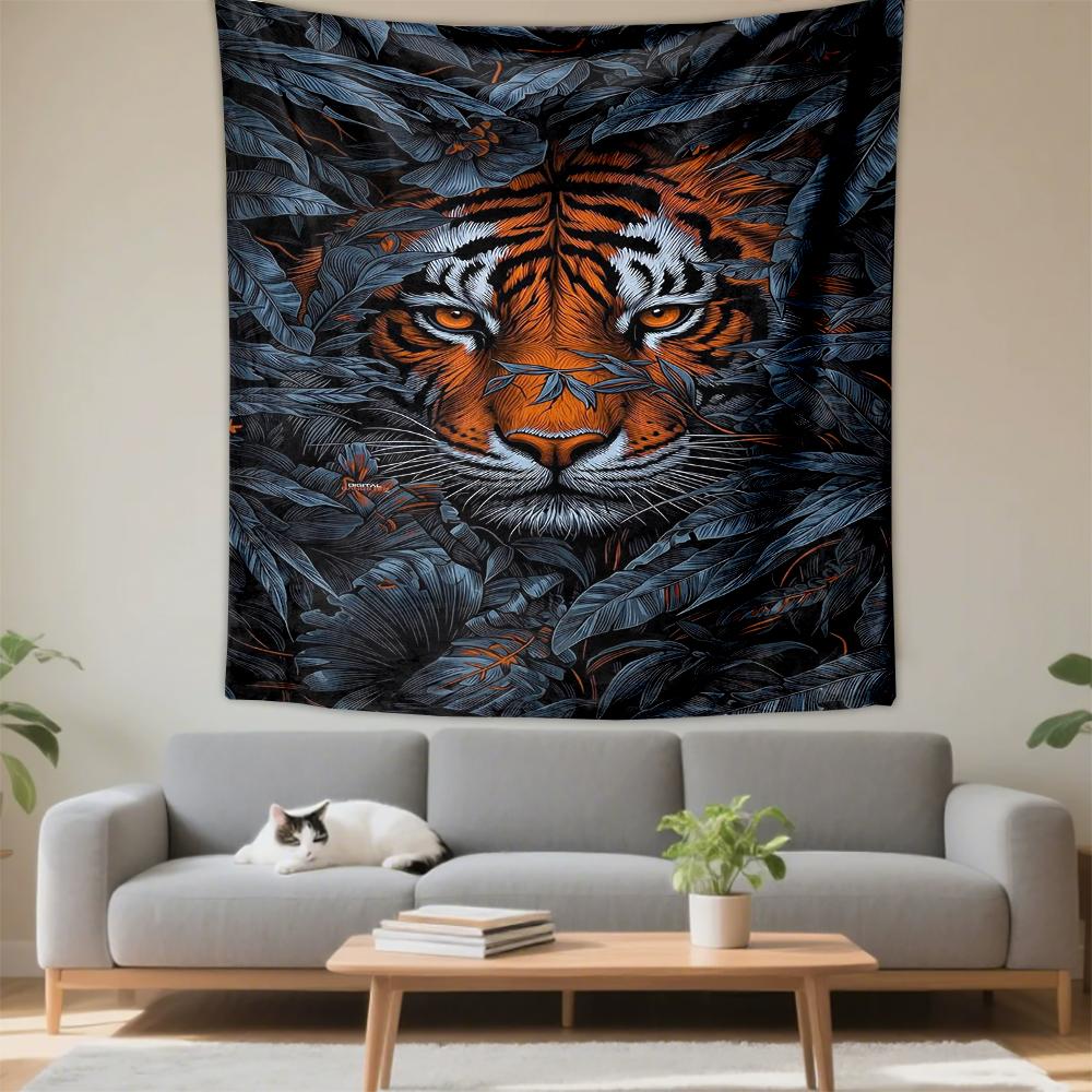 Majestic Tiger in Jungle Foliage Design Patterned tapestry for bedroom and living room home decor