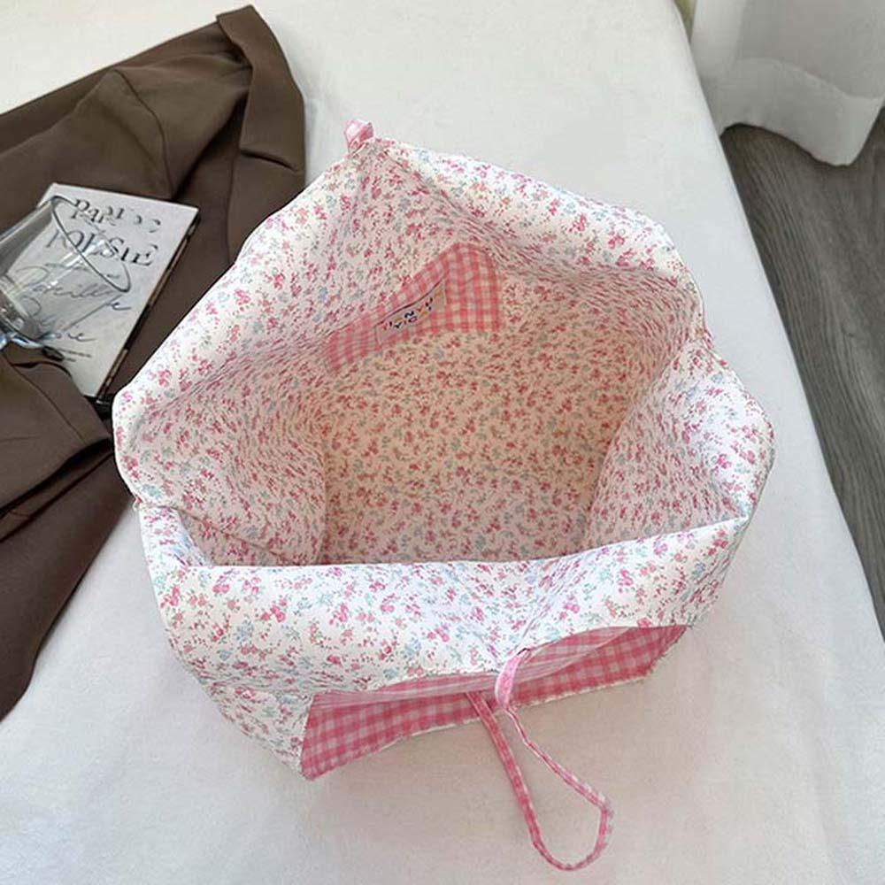 Sweet Plaid Cloth Vest Pouch Lattice Women Floral Handbag Simple Tote Bag Summer