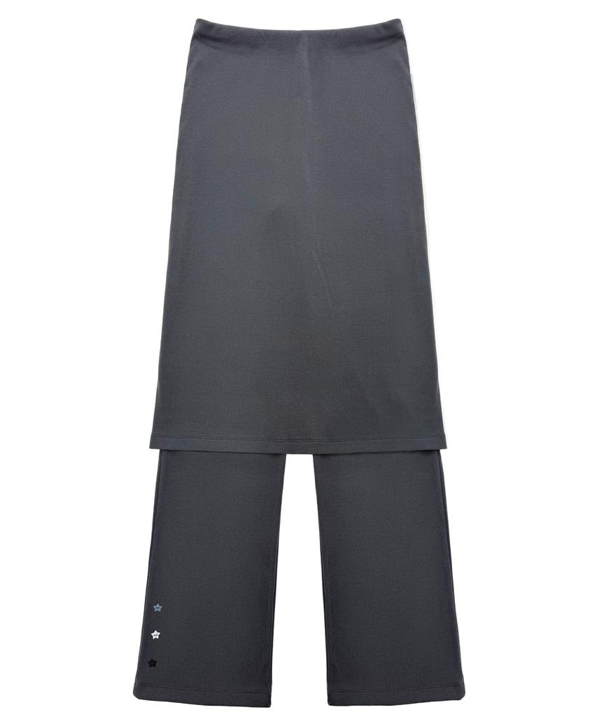 PLASMA SPHERE Comet Star Button Layered Ribbed Skirt Pants_2 Colors