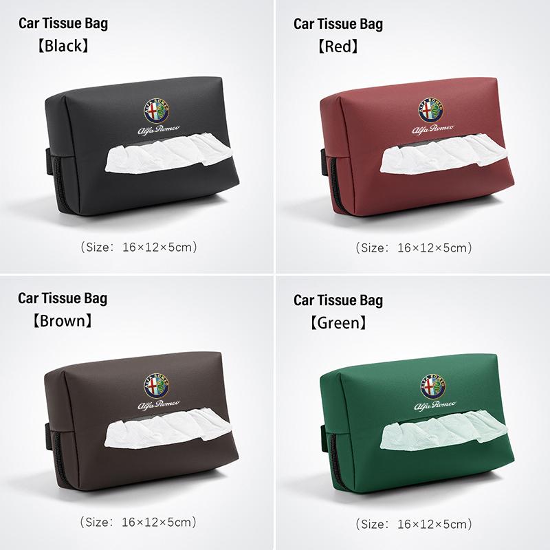 AGU1 Car Leather Tissue Bag Tissue Storage Wrap For Alfa Romeo Giulietta Mito 159 Giulia Stelvio 156 147 Tonale Brera Disco Volante