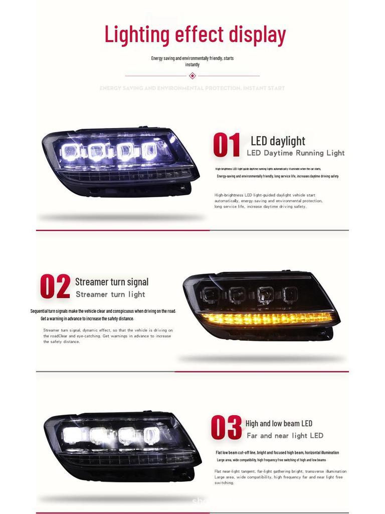 Volkswagen Tiguan L LED Headlight Assembly with Daytime Running Light and Sequential Turn Signal