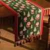 Christmas Table Runner With Woven Jacquard Snowman Deer Tassels Dining Holiday Decor