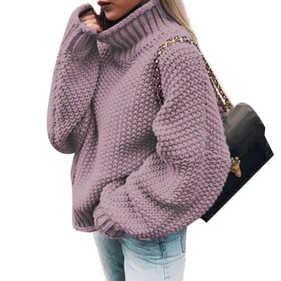 Women Solid Color Turtleneck Batwing Sleeve Knitted Sweater Loose Pullover Top