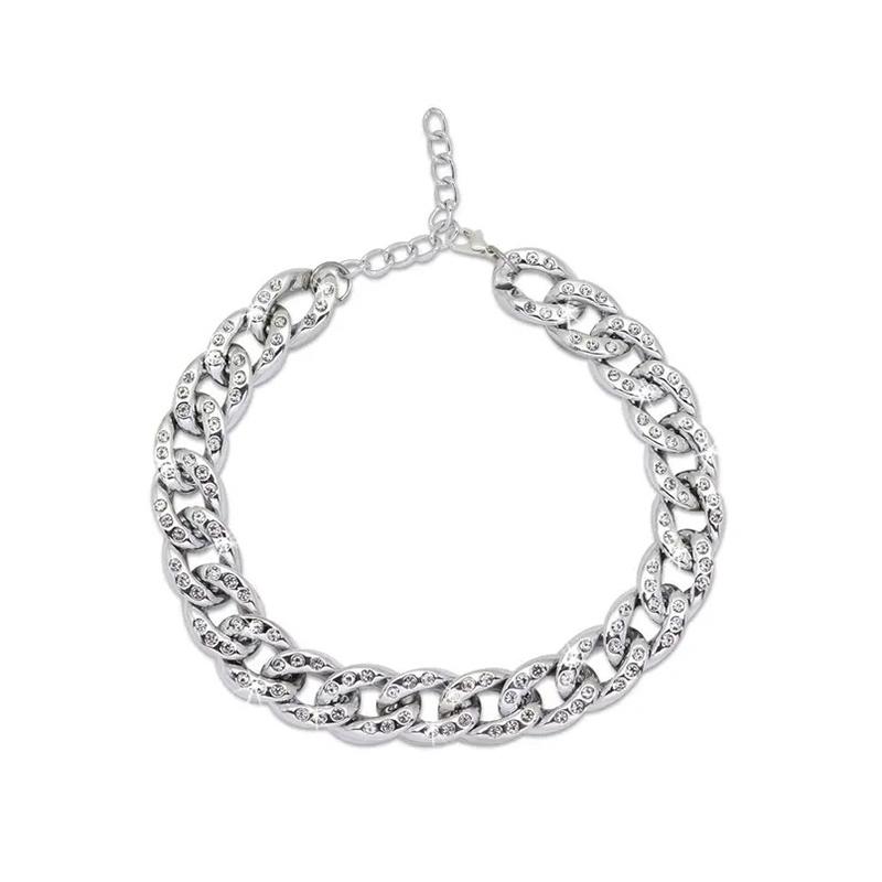 Золотой ошейник-цепочка для больших собак, забавный чокер для французского бульдога, панк-питомец, ожерелье со стразами, ювелирные аксессуары