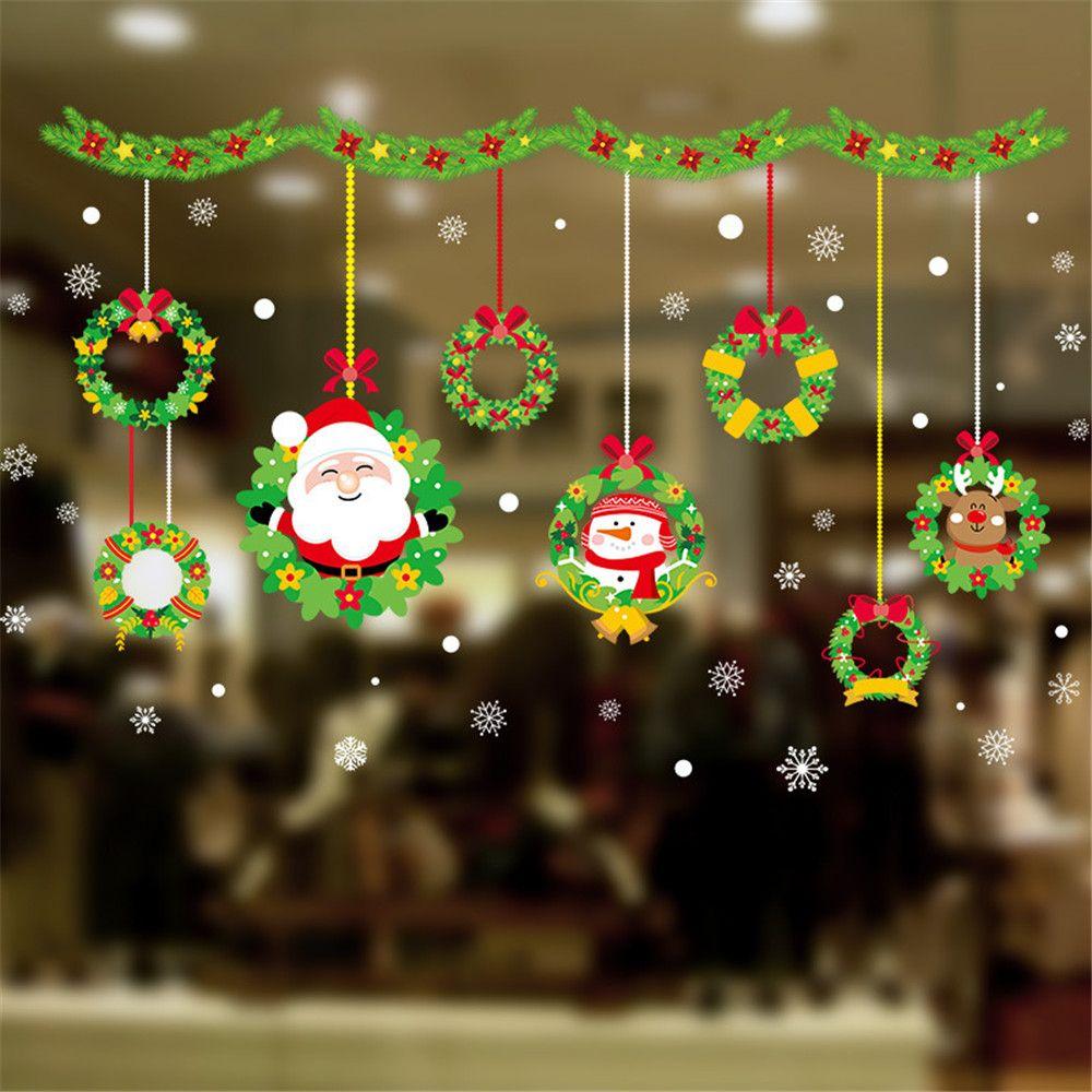 Holiday Scene Xmas Decoration Wall Sticker Home Decals Christmas Window Stickers Santa Claus