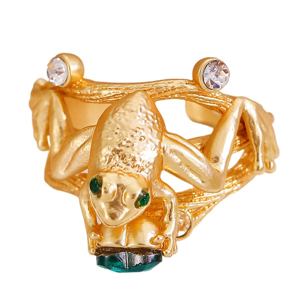 Причудливое кольцо-объятие с лягушками с изумрудным сердцем, элегантный животный шарм, кольцо на палец, аксессуар в стиле ретро для законодателей моды