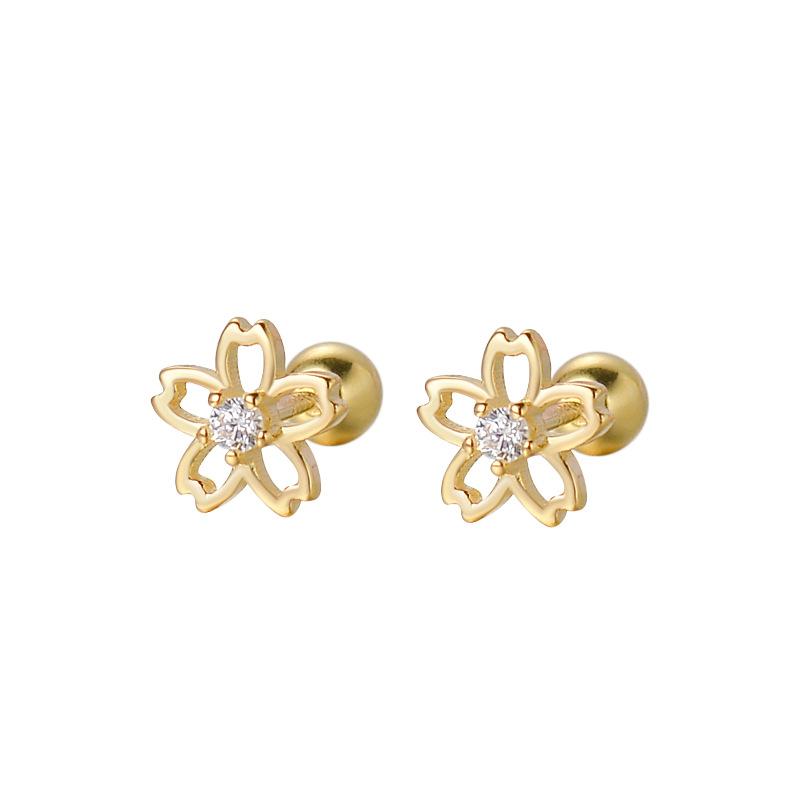 925 Sterling Silver Korean Inlaid Zircon Flower Fashion Stud Earrings for Women Mini Jewelry Accessories