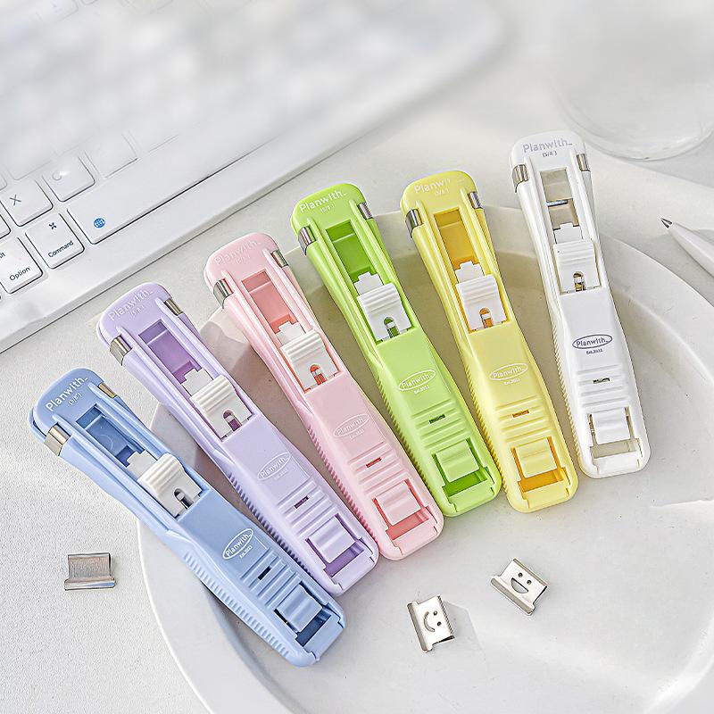 1Pc Creative Stapler Without Staples Creative Simplicity Candy Color Pusher A4 Paper Storage Clip Pusher Office/student Supplies