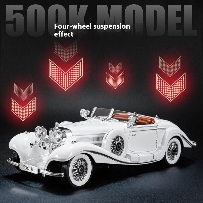 1:18 1936 Mercedes Benz 500K Классический Винтажный Автомобиль Сплав Металл Литье под Давлением Модель Машины Звук и Свет Коллекция Хобби Подарок для Мальчика