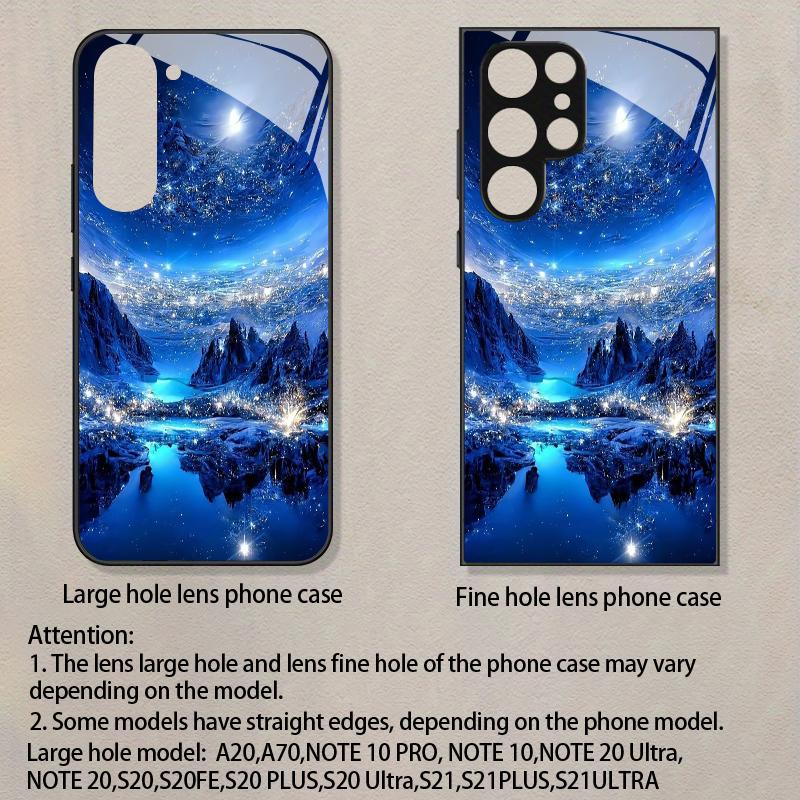 Чехол для телефона 2D «Ледяно-голубое звездное небо» Совместим с Samsung Galaxy S26 S25 S24 S23 S22 S21 S20 A56 Стеклянный защитный чехол