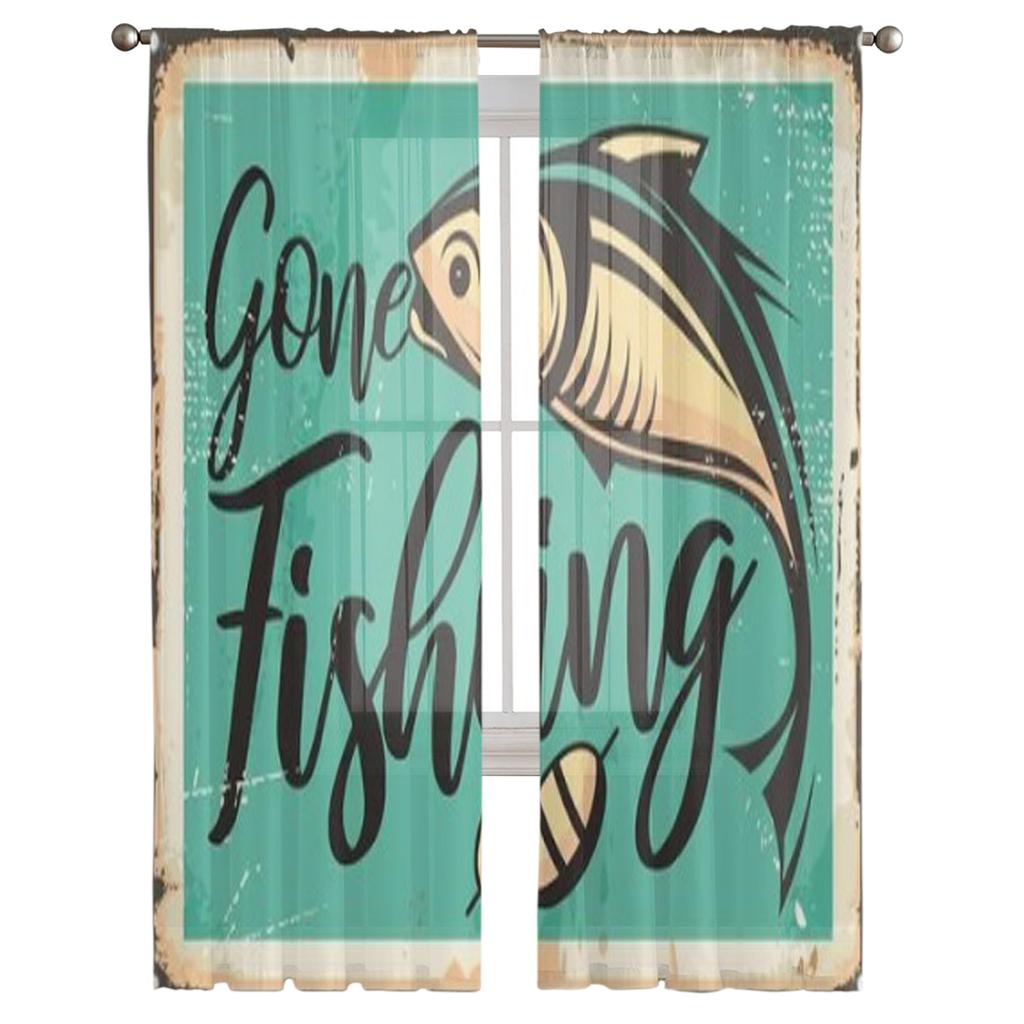 Винтажные тюлевые шторы Gone Fishing для гостиной, прозрачные занавески для спальни, вуаль из органзы, декоративные украшения для окон