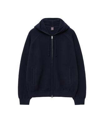 Iolo Textured Knit Zip-Up Hoodie_Navy