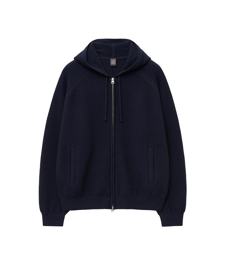 Iolo Textured Knit Zip-Up Hoodie_Navy
