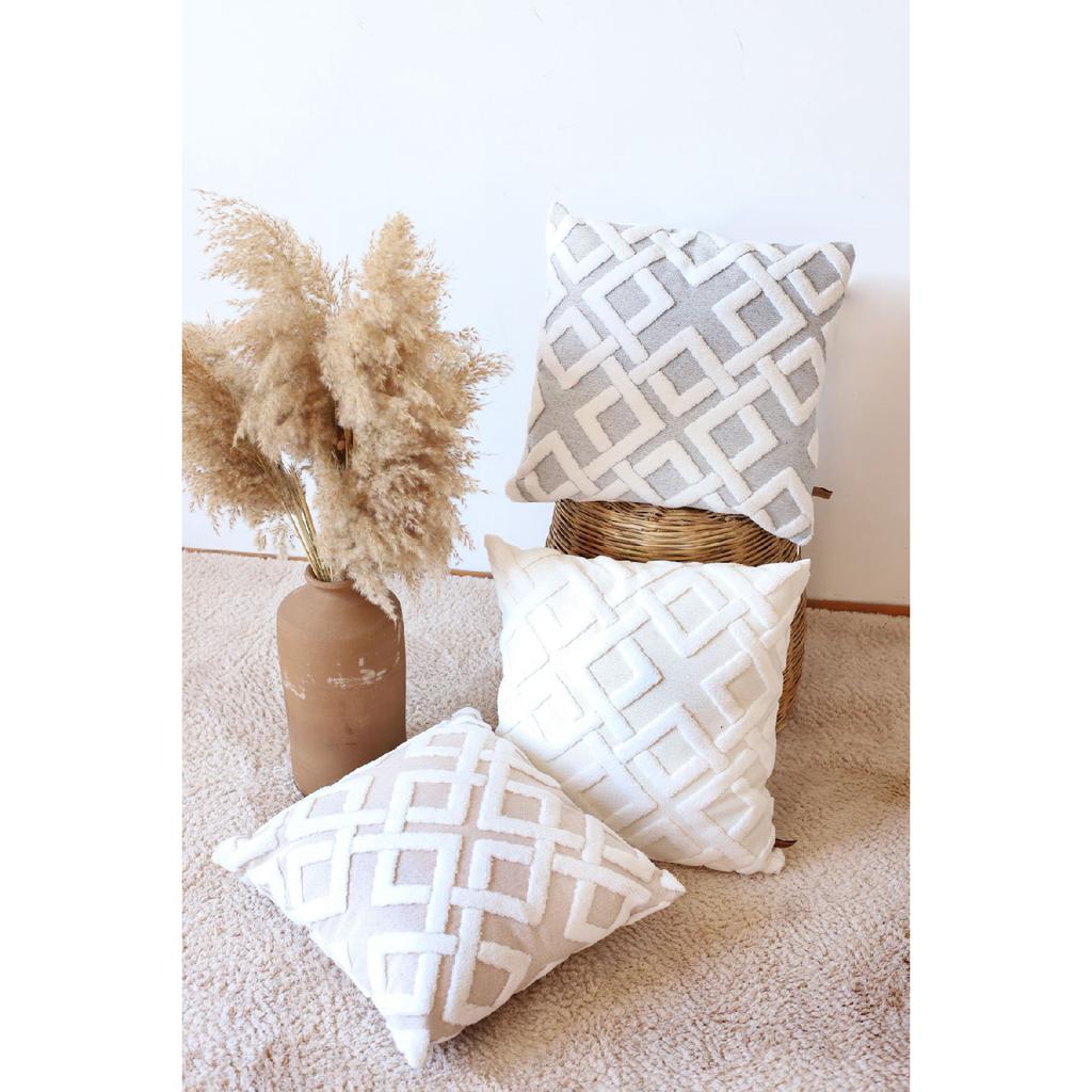 Bohemian Special Design Punch Pattern Decorative Throw Pillow Cover Mila Ecru