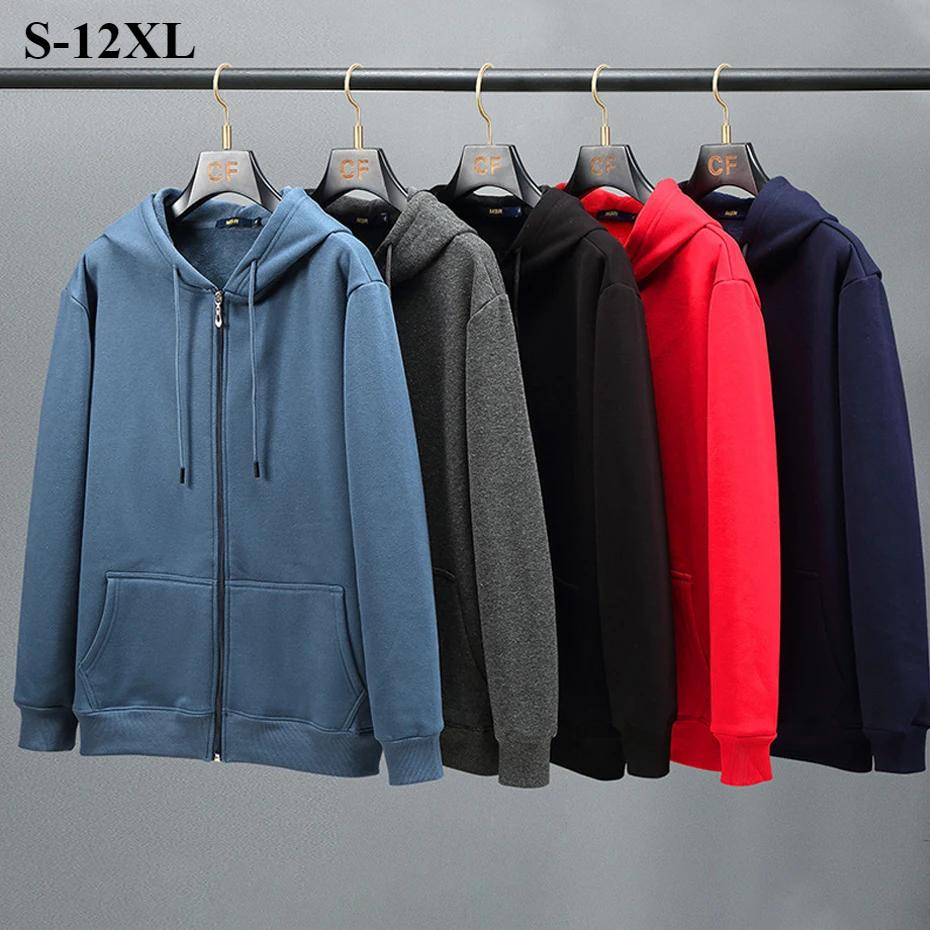 Plus Size 10XL 12XL Hoodie Men Autumn Winter Fleece Hoodies Solid Color Jacket Hoodies Big Size 12XL Blue Black Red Grey
