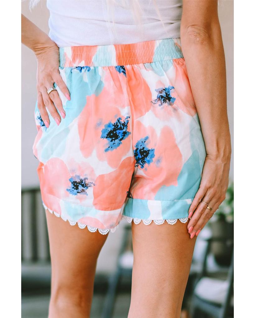 Azura Exchange Water Marbling Print Lace Trim Shorts