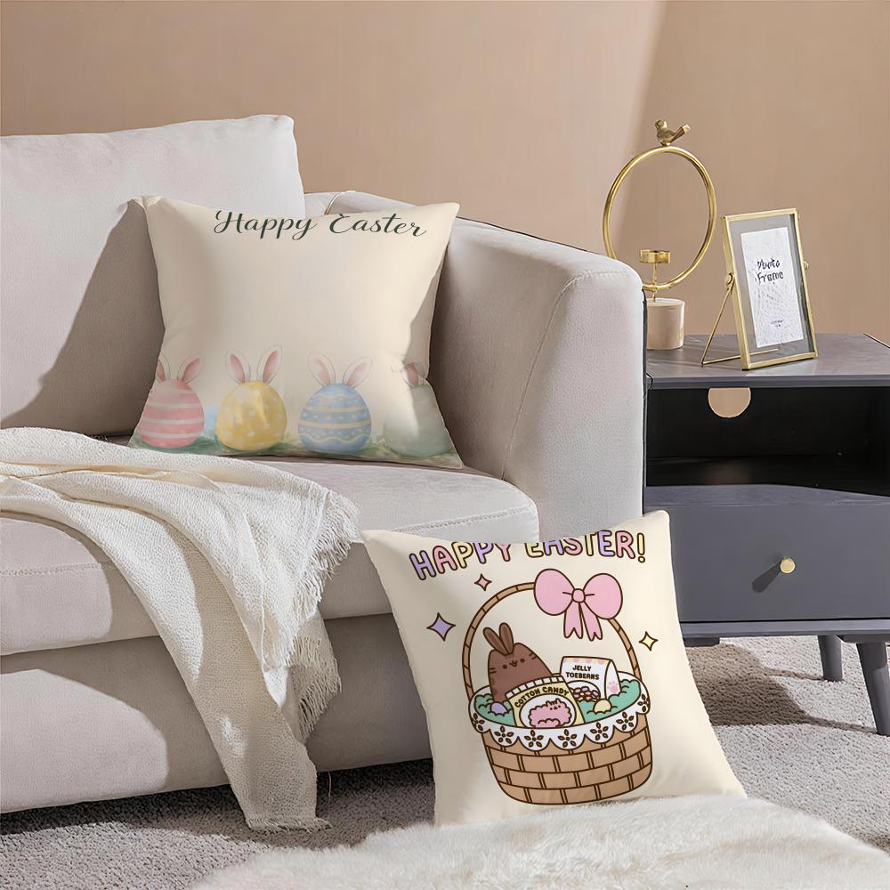 Fresh Playful EEaster Egg Rabbits Cushion Cover Throw Pillow Cover Hidden Button Durable Polyester Chair Cushion