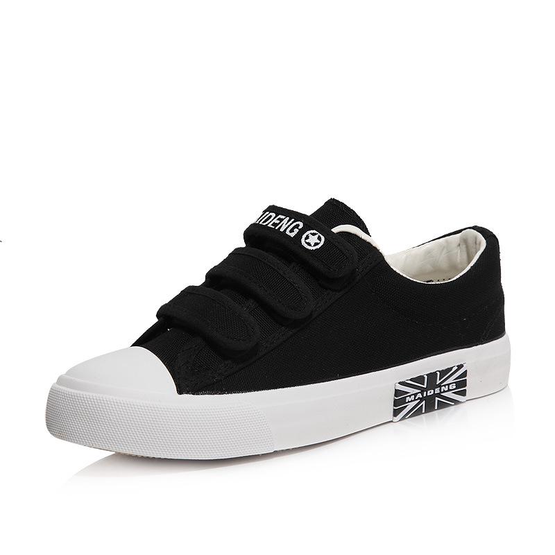 Новые низкие дышащие женские парусиновые туфли на липучке на плоской подошве, однотонные студенческие туфли, модные женские туфли, кроссовки