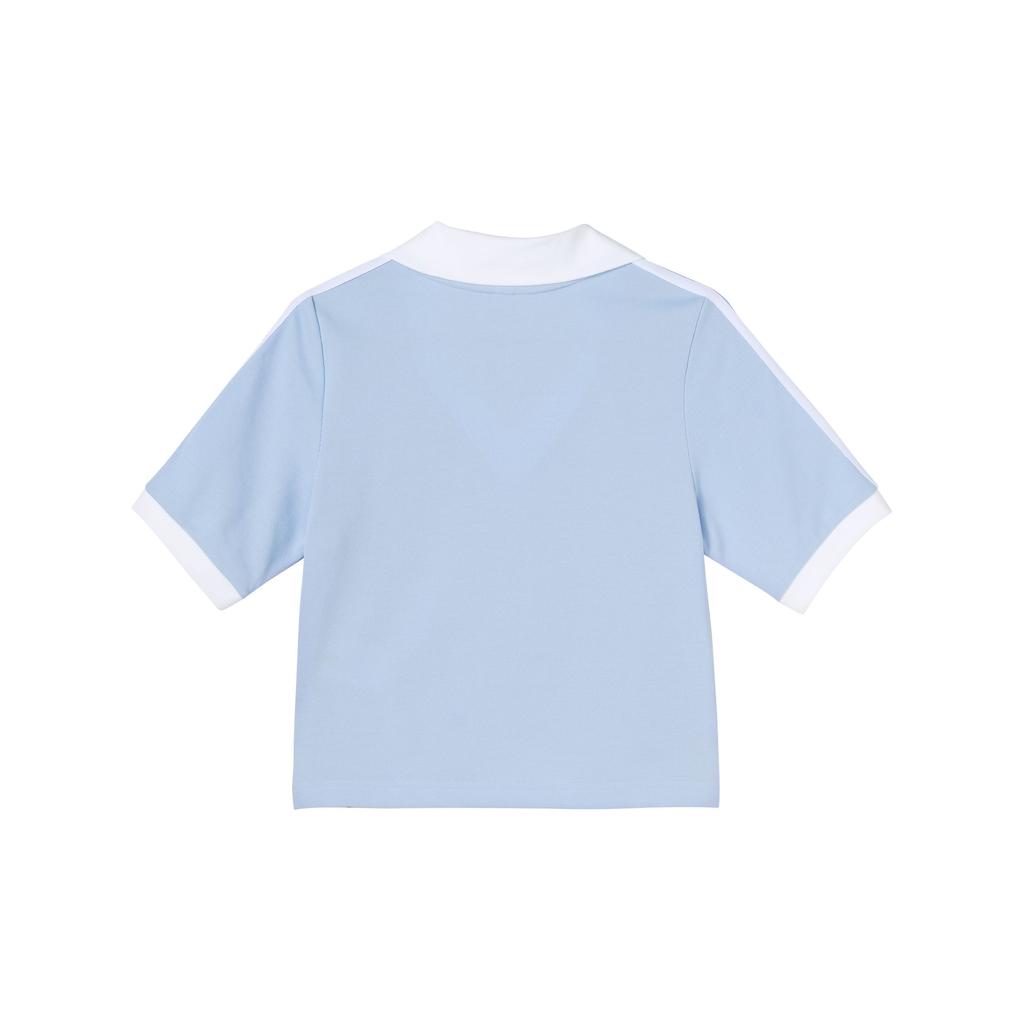 Adidas Ori Trefoil Cherry Blossom Ltd Floral Print Striped Crop Casual Polo Women Tops Light-Pink Blue IP3756