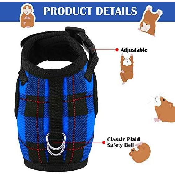 2 Pieces Guinea Pig Harness and Leash with Safety Bell Adjustable Hamster Ferret Harness and Leash Set No Pulling Walking Vest for Ferret Chinchilla