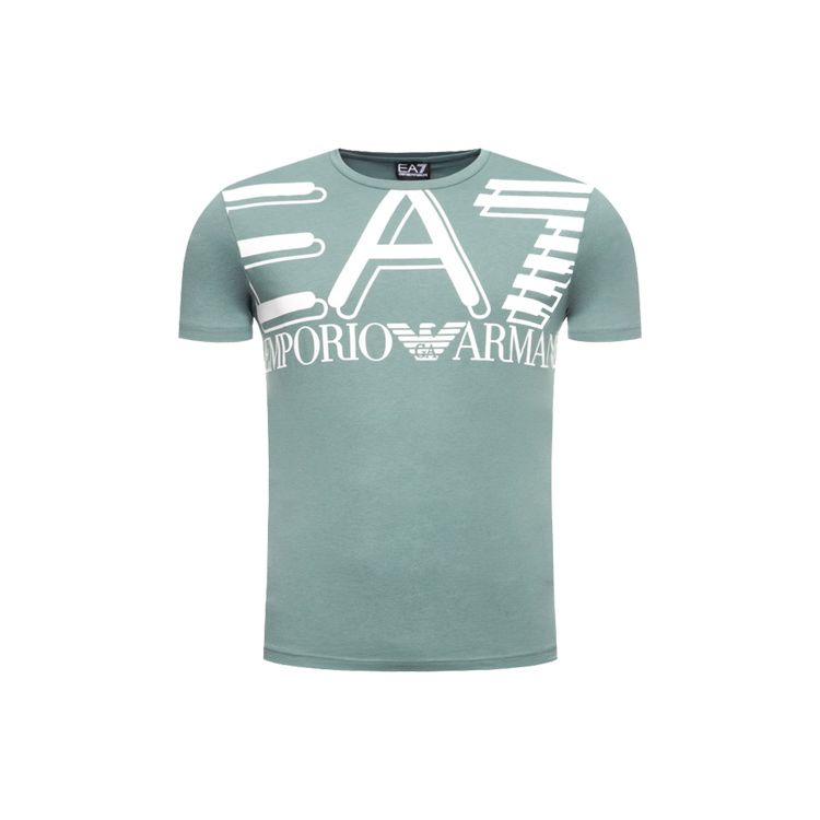 Emporio Armani Ss22 Ea7 Футболка с принтом букв, круглым вырезом, коротким рукавом, мужские топы, зеленая 3HPT09-PJ02Z-1858