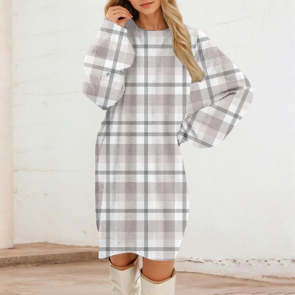 Women's Round Neck Casual Long Sleeve Plush Dresses