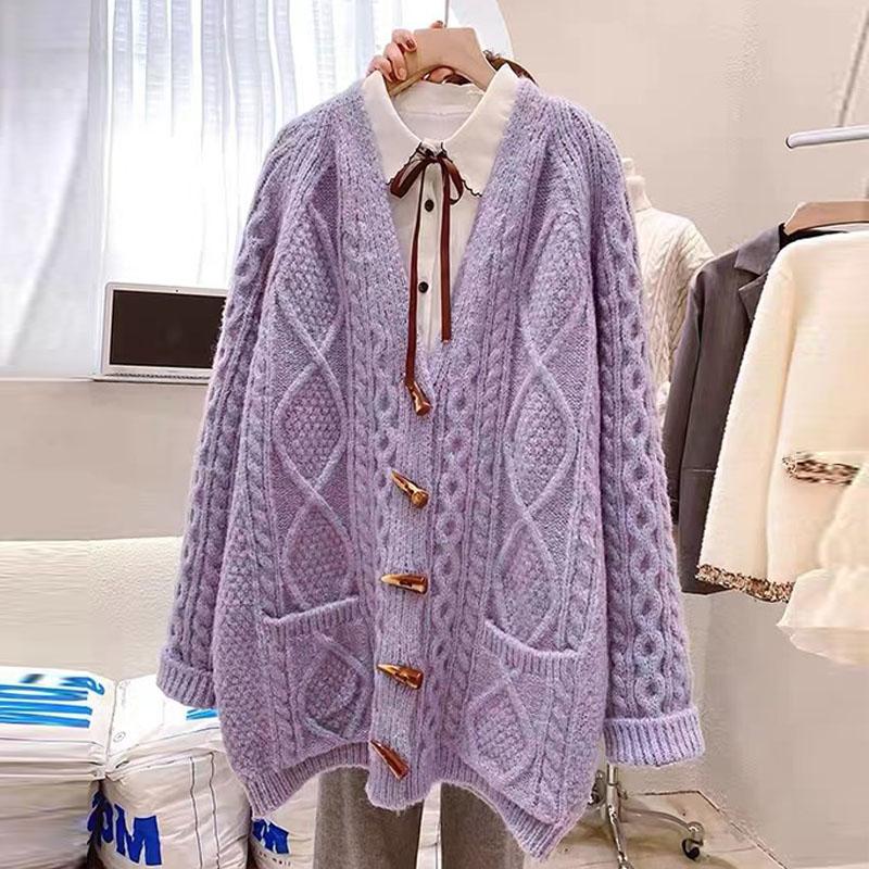Ленивый стиль, жареное тесто, вязаный свитер, кардиган, пальто для женщин, 2023, корейский женский свободный кардиган, свитер, женские топы