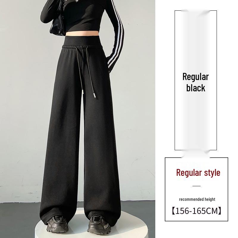 Женские серые широкие спортивные штаны в американском стиле: Весенняя коллекция 2025 года, Свободные повседневные прямые брюки с высокой посадкой, Длина в пол.