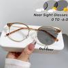 Ultra Light Unisex Short Sight Glasses Half Frame Photochromic Myopia Glasses Round Frame Anti-blue Light Near Sight Glasses