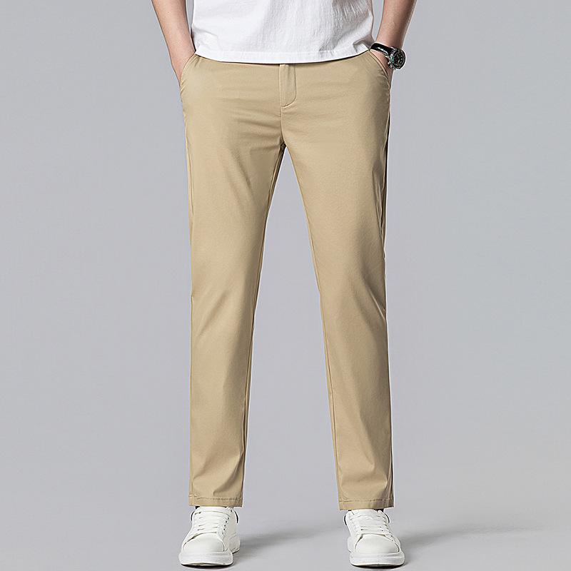 Мужские повседневные брюки slim fit с полуэластичным поясом, весна/лето 2026 - Корейский стиль, прямые, универсальные для мужчин среднего возраста.