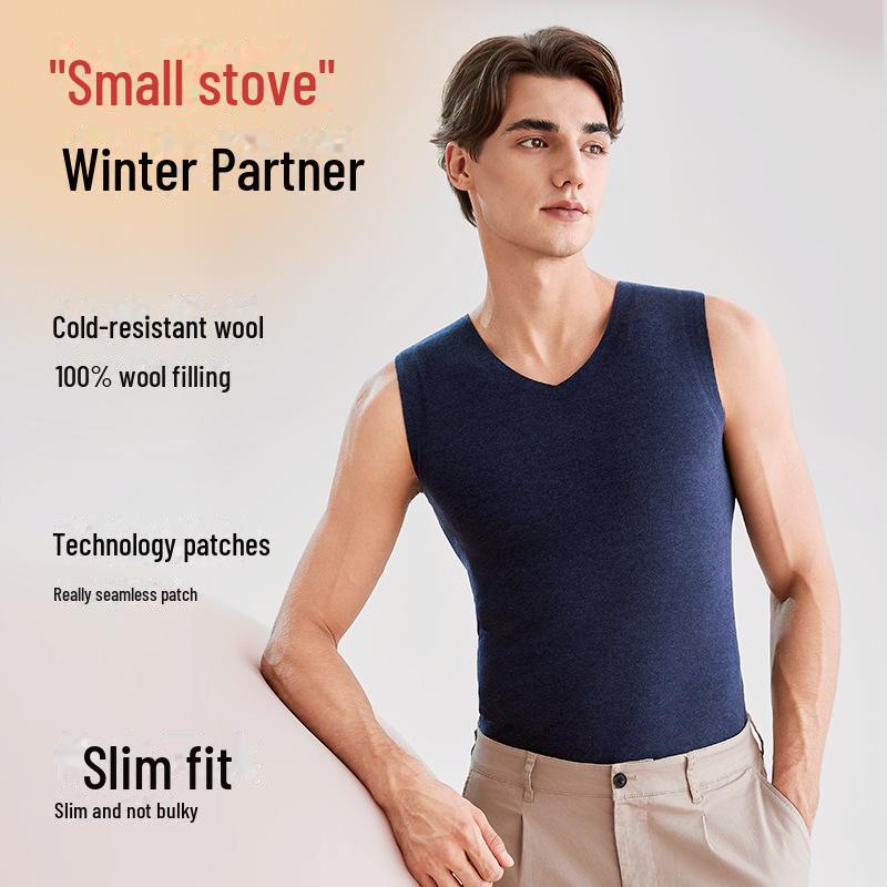 Мужской бесшовный тонкий теплый шерстяной жилет - антибактериальный, отшлифованный для осени и зимы