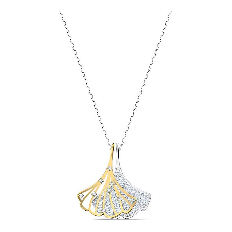 Swarovski Stunning Ginko Ginkgo Leaf Japanese and Korean Sweet Metal Necklace Women's White 5515462