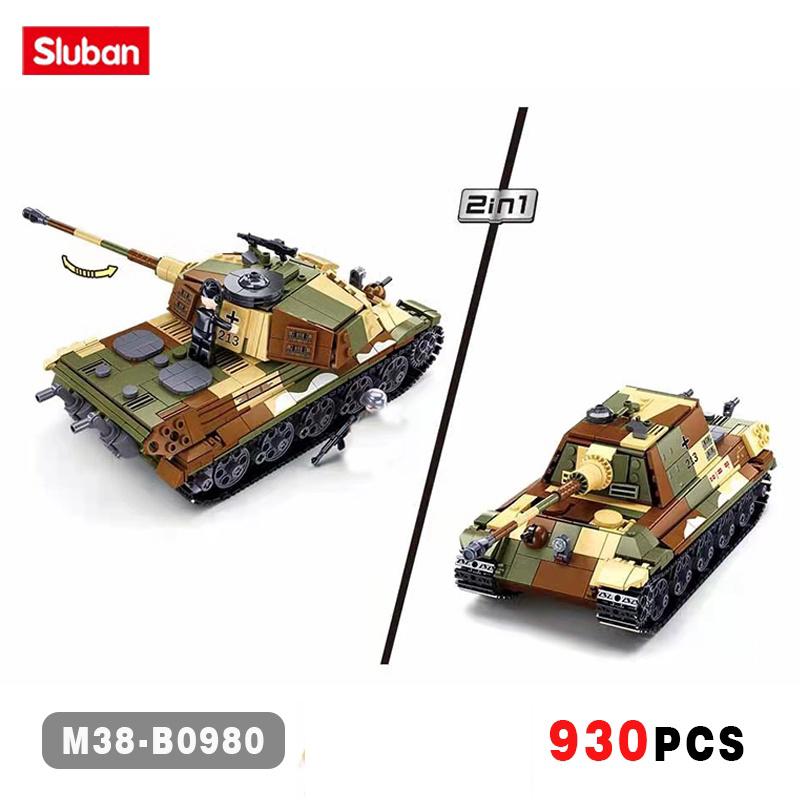 930 шт. Sluban 0980 Военный WW2 Тяжелый танк Королевский тигр Армейские солдаты Строительные блоки Детские кирпичики Игрушки для мальчиков Подарки