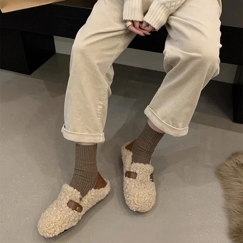 Новые модные женские лоферы из овечьей шерсти, обувь на плоской подошве, модная женская элегантная осенняя обувь без шнуровки на плоской подошве на плоской подошве