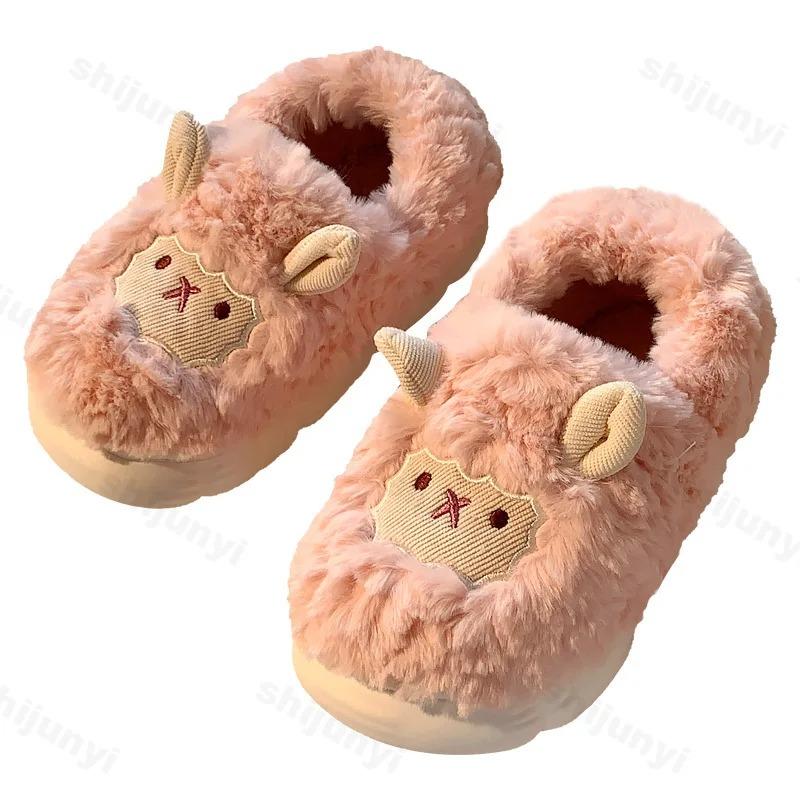 Модные женские хлопковые тапочки, мультяшные зимние парные нескользящие теплые домашние тапочки для помещений, плюшевые пушистые 2025, удобные тапочки для пола