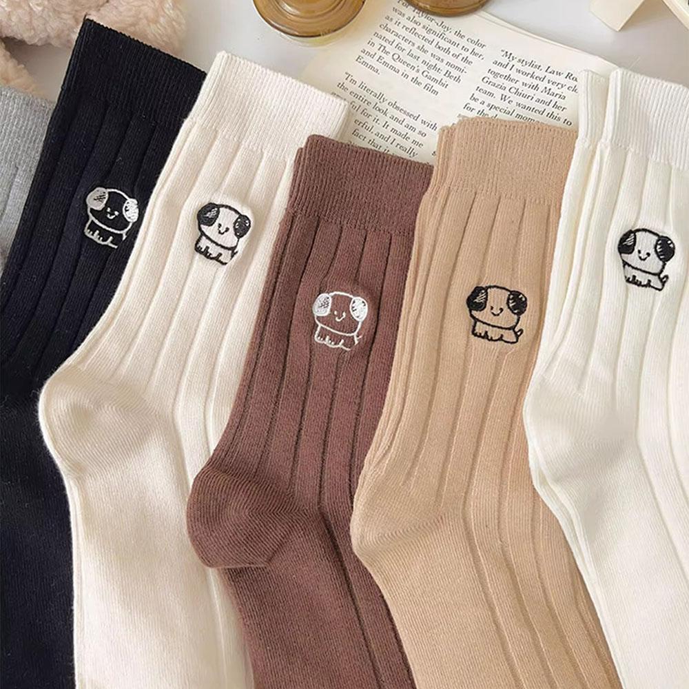 Женские милые осенние и зимние повседневные носки средней длины с вышитым щенком, модные хлопковые носки для девочек