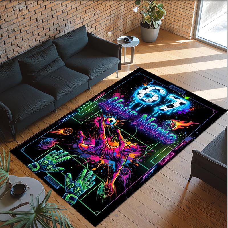 Soccer Theme Crystal Velvet Rug Personalized Custom Name Text Soft Floor Mat Home Decor