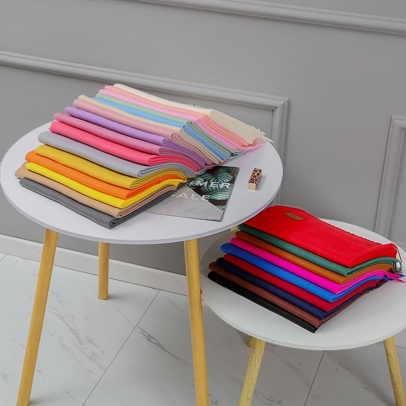 Большой красный кашемировый шарф женский однотонный длинный платок двойного назначения