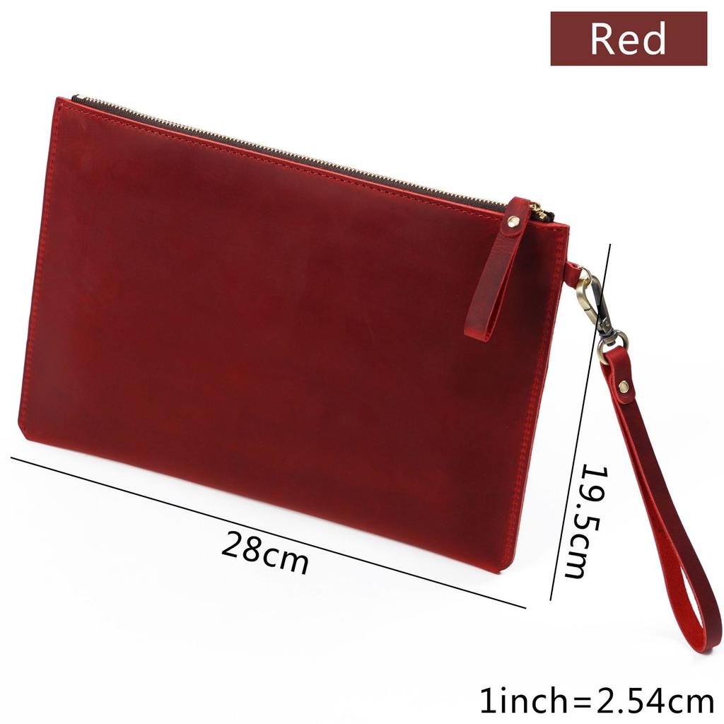 12-Inch Full Grain Leather B5 Document Holder with Vintage Crazy Horse Style School Office Business File Organizer Bag