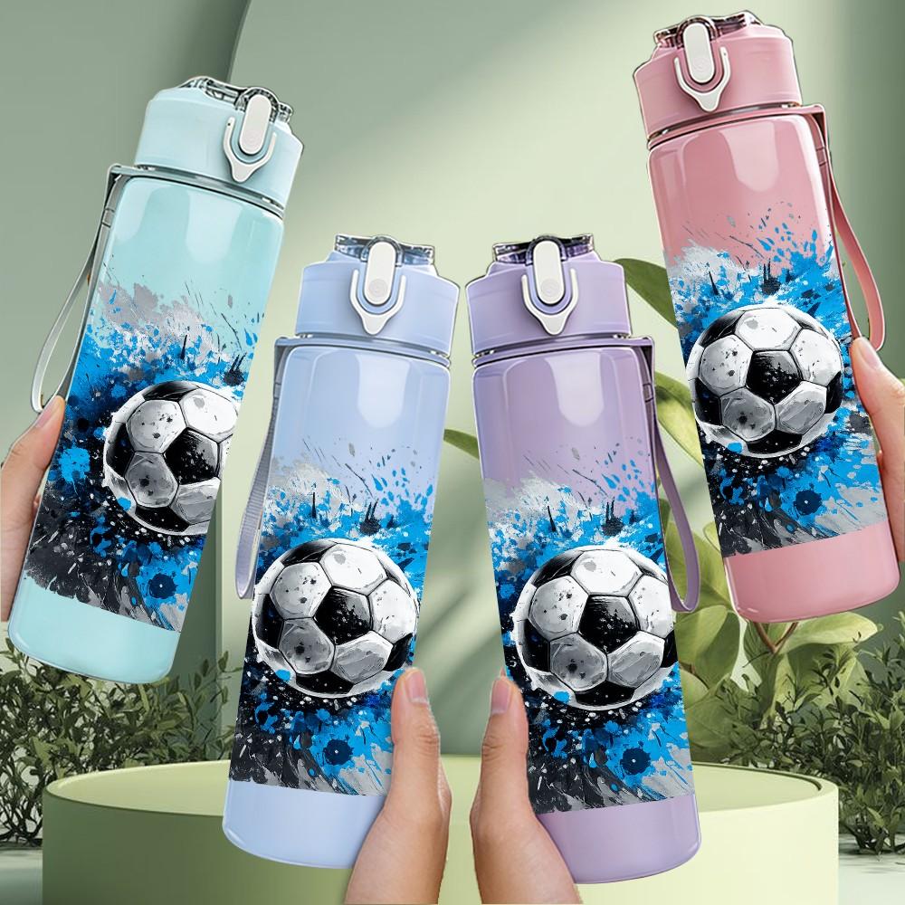 1PC Blue Splash Soccer Ball Art Print 750ml Color Plastic Sports Water Bottle Leakproof Flip Straw Lid Suitable for Sports Office Home Use