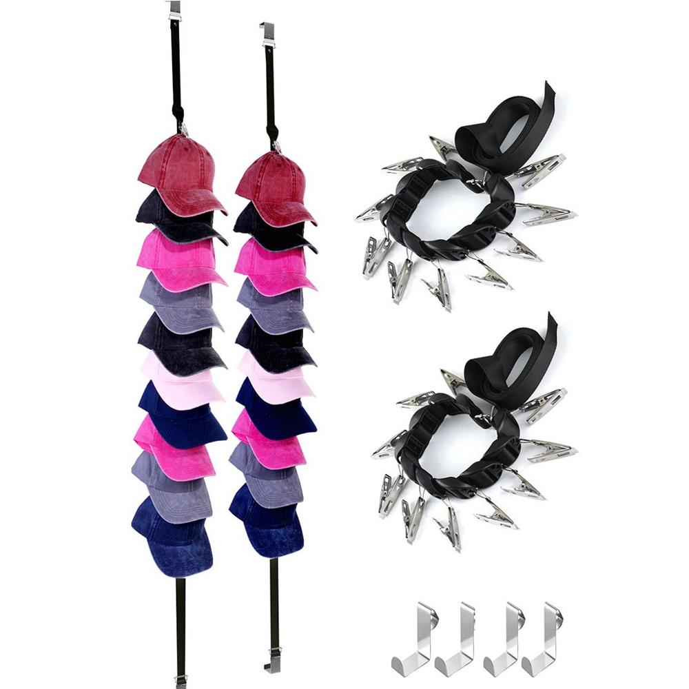Bucket 20 Clips Cap Hanger Hanging Hat Organizer Holder Door Baseball Cap Rack Closet Storage for Purse and Hat Set