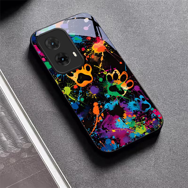 Черный Жесткий Чехол для Телефона Motorola Moto G14 G22 G24 Power G24 G34 G35 G45 G54 55 G75 G84 G85 с Рисунком 'Цветные Лапки'