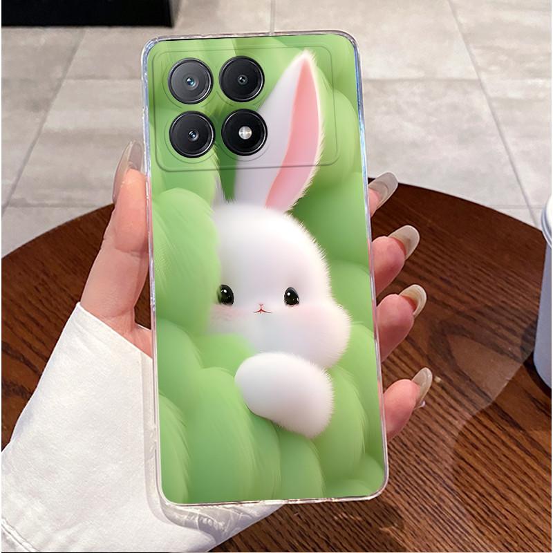 Чехол для Poco X6 Pro 5G/Poco X6 5G Прозрачный Роскошный Милый Кролик с Сердечками Забавный Мягкий Силиконовый Чехол для Телефона PocoX6 X6Pro Прозрачная Задняя Крышка