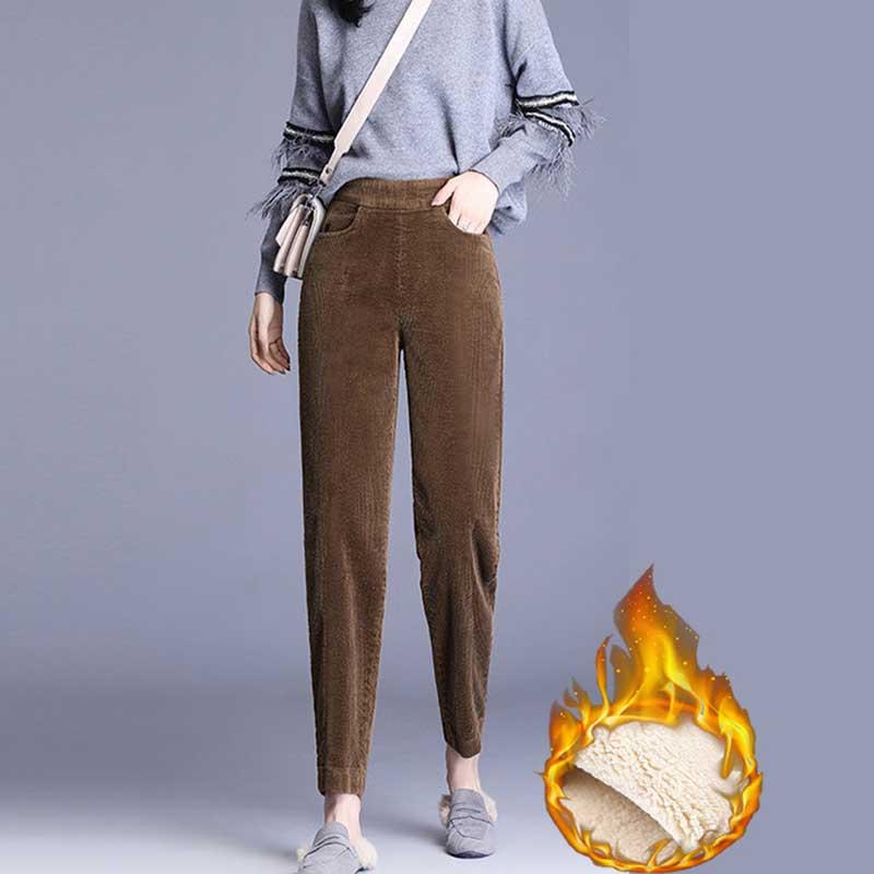 Women Lambs Wool Pant Winter Thick Warm Cashmere Pants Corduroy Female Solid Color Loose Trousers