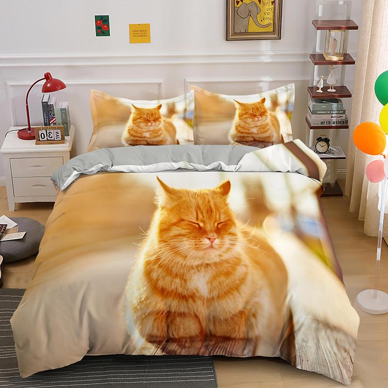 3D Cat Duvet Cover Set Twin Queen King Size Cute Animal Luxury Polyester Bedding Set For Kids Girls Adults Gift With PillowCase