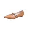 Fashion 2025 New Women's Leather Metal Buckle Sweet Bowtie Pointed Toe Slip-on Mary Jane Pumps Elegant Ladies Square Heeled Shoes