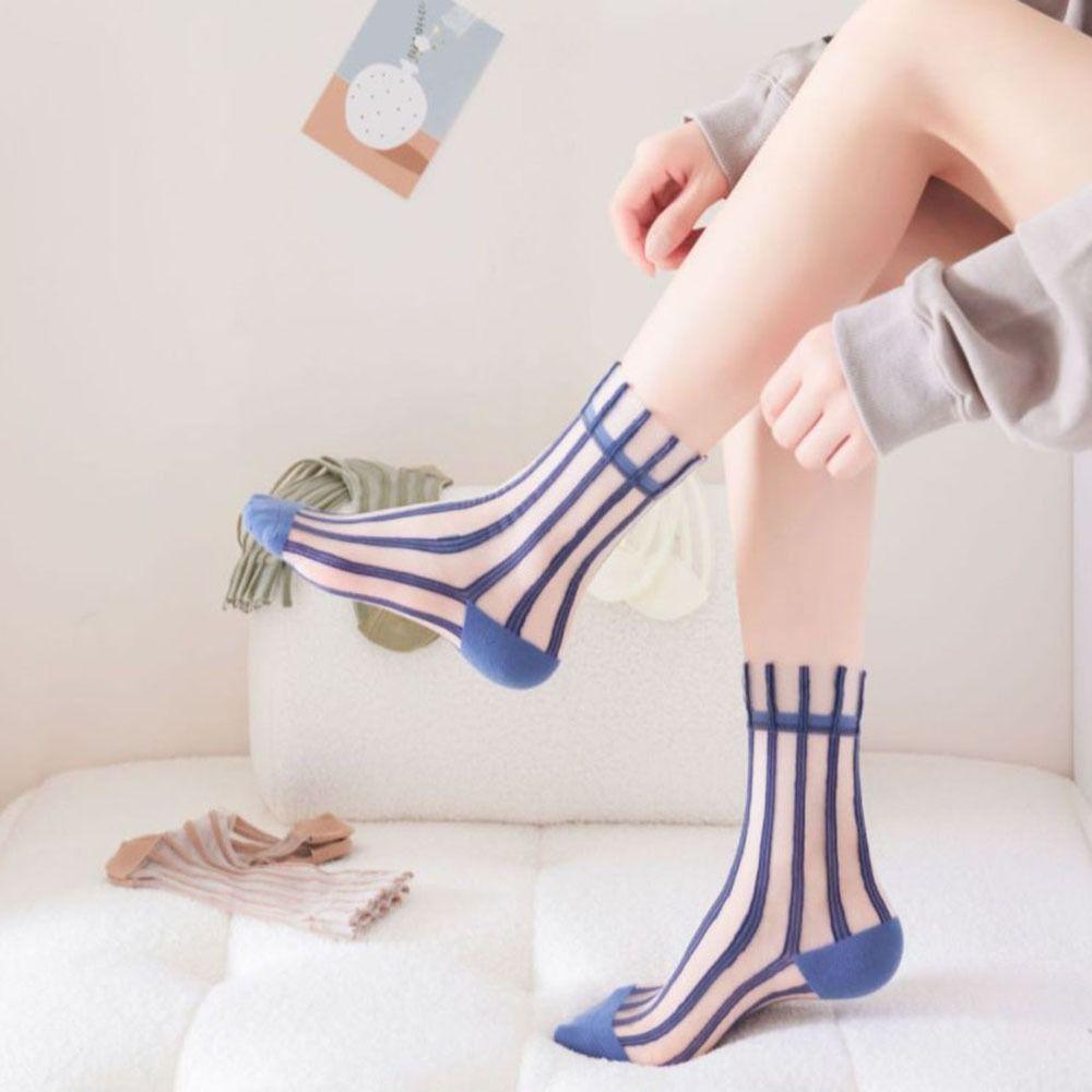 Transparent Japanese style Mesh Middle Tube Socks Striped Socks Female Hosiery Glass Silk Socks