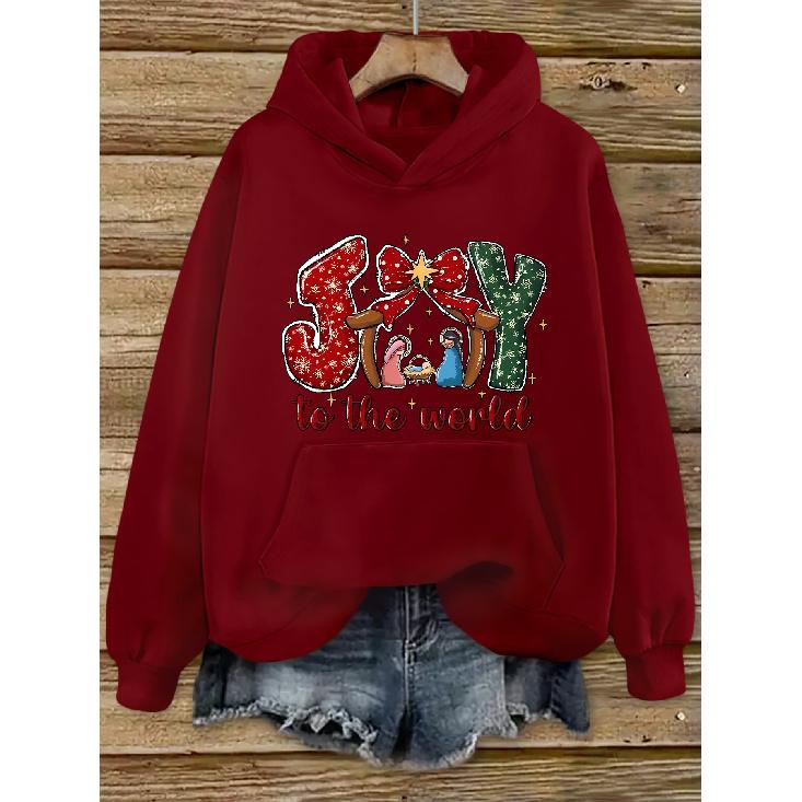 Christmas Women's Hoodie - Red Bow & Green Star Print, Letter Decor, Long Sleeve Loose Casual Sweatshirt for Holiday Party